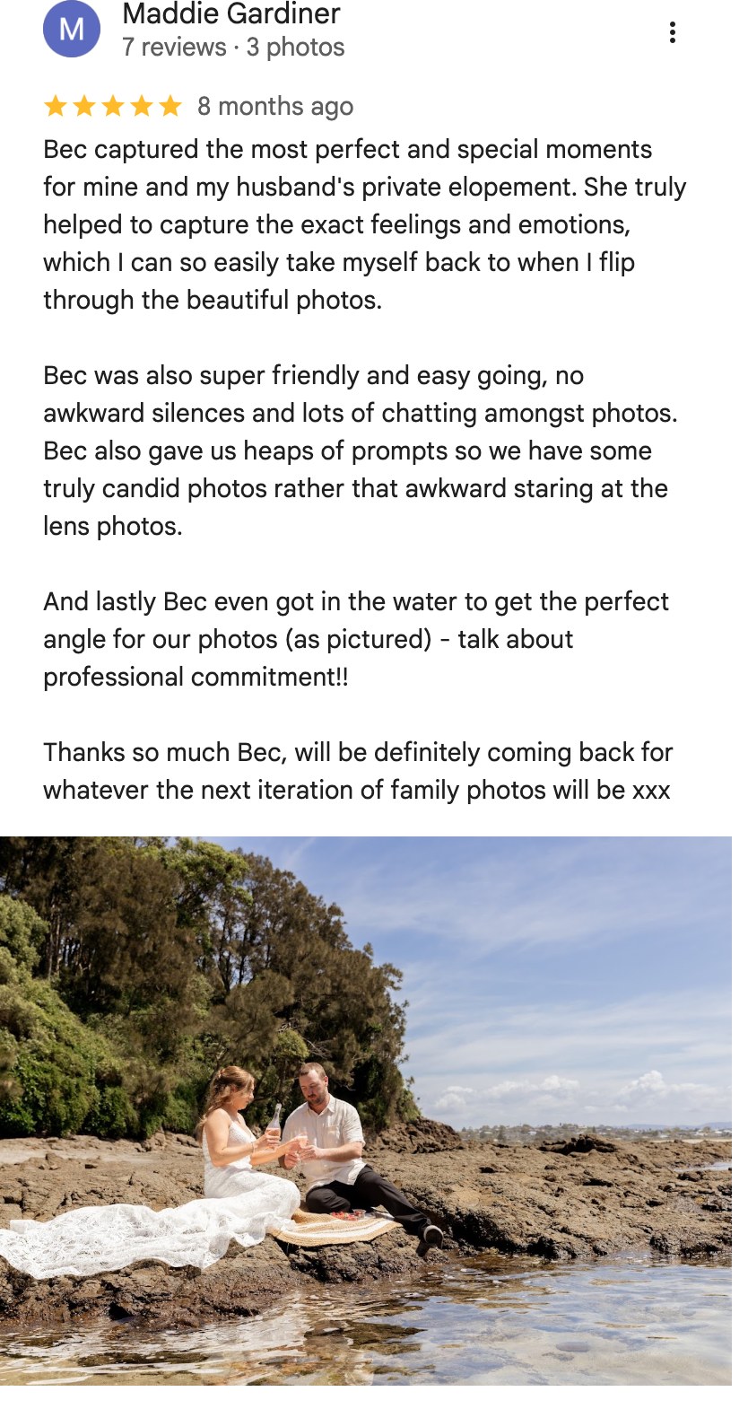 Five-star Google review from Maddie Gardiner